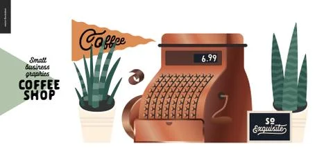 Coffee shop - small business graphics - vintage cash register Stock Illustration
