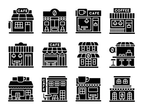 Coffee shop solid icon set 3, vector illustration Stock Illustration
