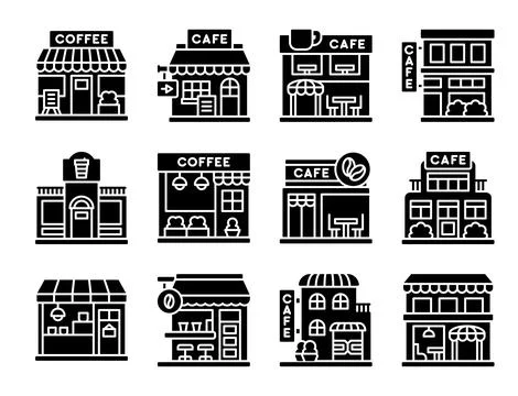 Coffee shop solid icon set 5, vector illustration Stock Illustration