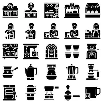 Coffee shop solid vector icon set 1 스톡 일러스트