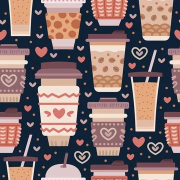 Coffee shop sweets seamless pattern. Cafe background Stock Illustration