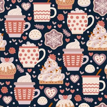 Coffee shop sweets seamless pattern. Cacao drink Stock Illustration