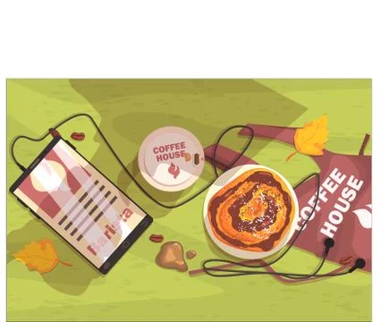 Coffee Shop Table With Cups And Snacks People Shadows Stock Illustration