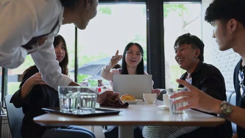 Coffee shop waitress use a table cloth Stock Footage 252415754