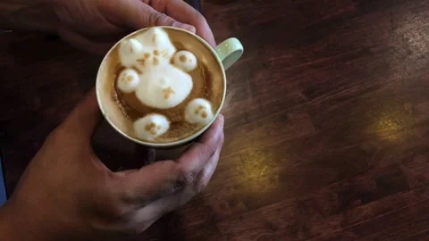 Coffee shop worker making latte art, pouring steamed milk into cappuccino. 動画素材 334650684