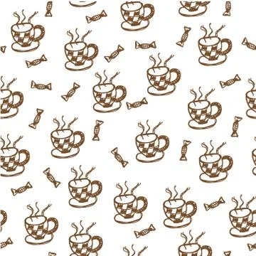 Coffee sketch hand drawing pattern vector illustration Stock Illustration