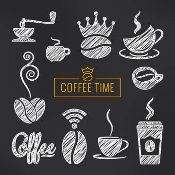 Coffee sketch vector set. Coffee cups and beans Stock Illustration