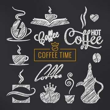 Coffee sketch vector set. Coffee cups and beans Stock Illustration