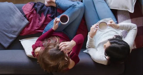 Coffee On Sofa Above Stock Footage 82680190