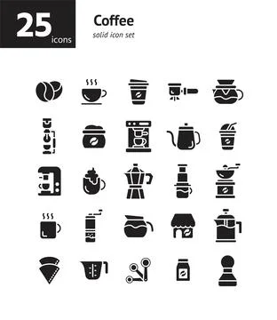 Coffee solid icon set. Vector and Illustration. Stock Illustration