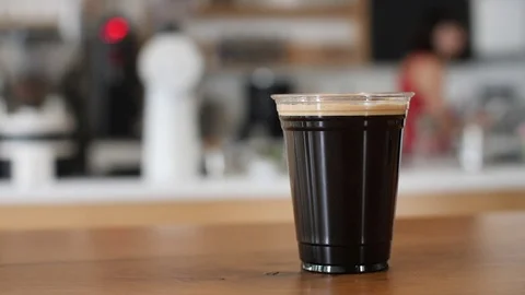Coffee Sparkling Nitro Cold Brew Coffee pouring to glass and ready to drink. Stock Footage 89943644