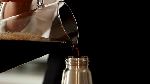 Coffee Sparkling Nitro Cold Brew Coffee pouring to glass and ready to drink. Stock Footage 89944971