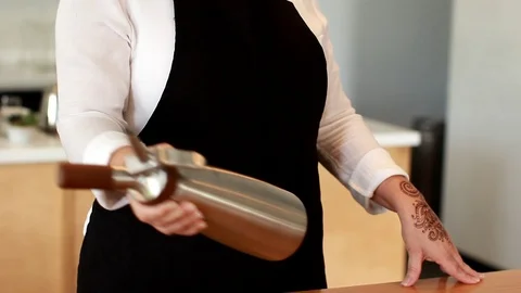 Coffee Sparkling Nitro Cold Brew Coffee pouring to glass and ready to drink. Stock Footage 89945316