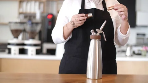 Coffee Sparkling Nitro Cold Brew Coffee pouring to glass and ready to drink. Stock Footage 90131957