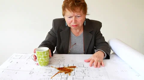 Coffee spilled on architect plans Stock-Footage 22558917