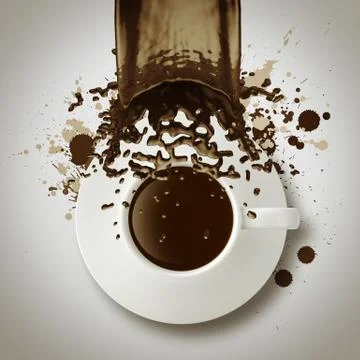 Coffee spilling out of a cup 3d as vintage style Stock-Illustration
