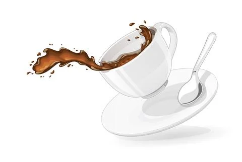 Coffee splash. Cup dark drink. Vector illustration. Stock Illustration