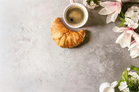 Coffee with spring flowers Stock Photos