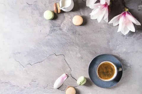Coffee with spring flowers Stock Photos