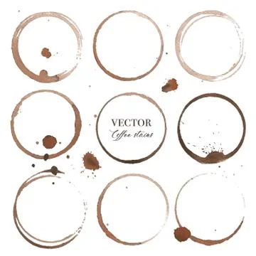Coffee stains, Brown splash spray texture isolated on white background. Vecto Stock Illustration