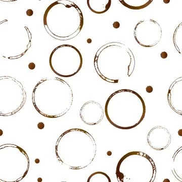 Coffee stains seamless pattern. Brown shape of coffee cup bottom rings and dr Illustrazione stock