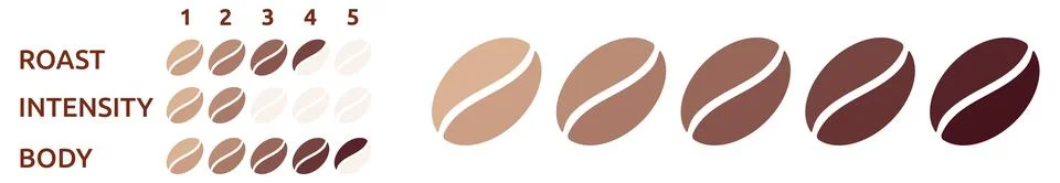 Coffee strength scale, different colour beans to show intensity or roast Stock Illustration