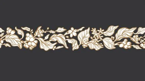 Coffee strip, contour tree Vector seamless pattern Stock Illustration