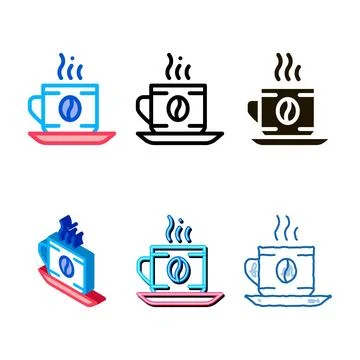Coffee styles cup drink icon vector outline 스톡 일러스트