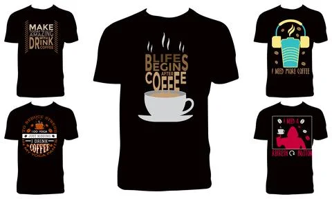 Coffee T Shirt Design Bundle Stock Illustration
