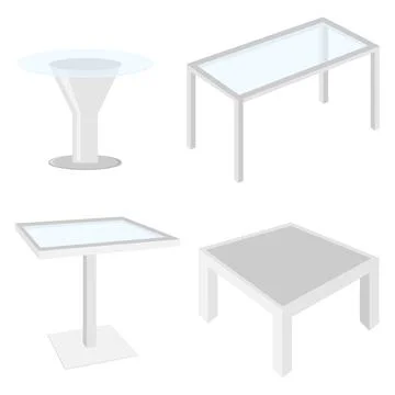 Coffee table in 3D. Realistic coffee tables with glass. A set of realistic Stock Illustration