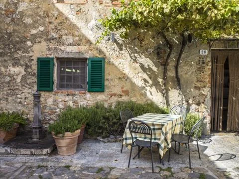 Coffee table at backyard Stock Photos