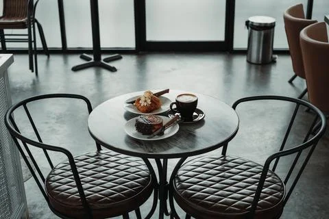 Coffee Table Contains Breakfast Menu Set Stock Photos