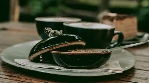 Coffee table in a garden Stock Photos