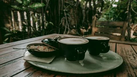 Coffee table in a garden Stock Photos
