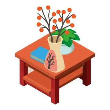 Coffee table icon isometric vector. Wooden square table with book and flower pot Stock Illustration