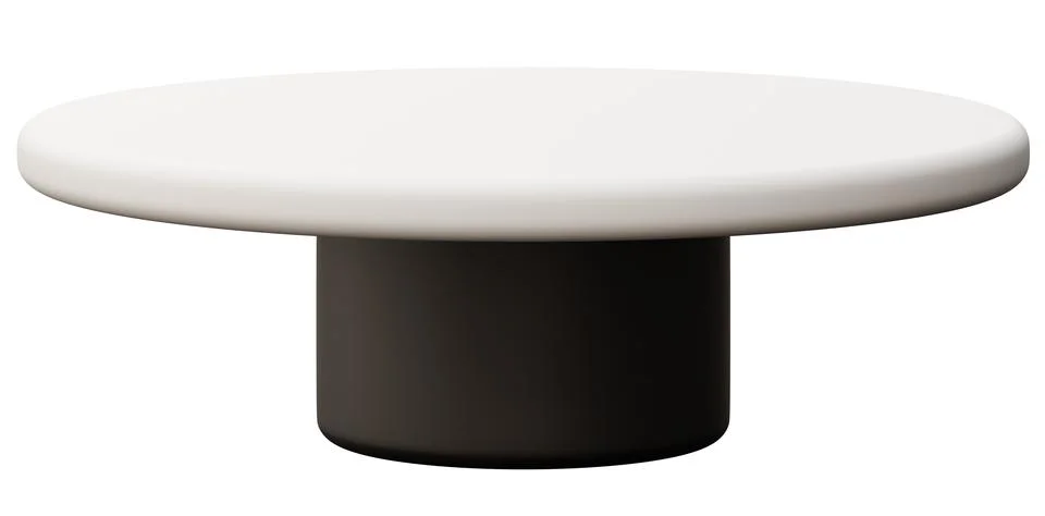 A coffee table with a round white top and a cylindrical black base. The table イラスト素材