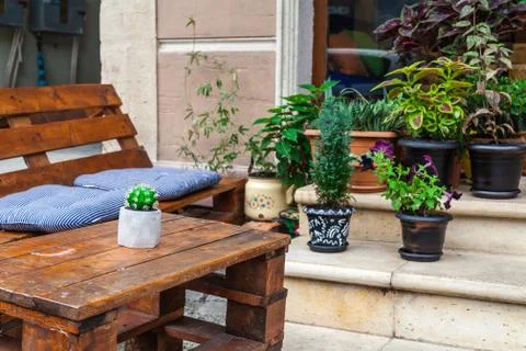 Coffee table in small city central europe Stock Photos