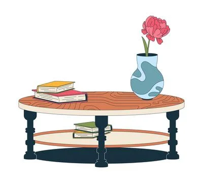 Coffee table styling with vase and books 2D cartoon object 스톡 일러스트