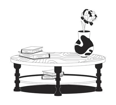 Coffee table styling with vase and books 2D line object Stock Illustration