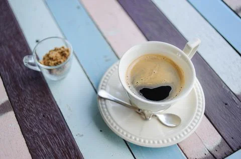Coffee on table wood Stock Photos