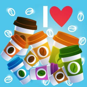Coffee Take Away Cup Break Breakfast Drink Beverage Set Ilustração Stock