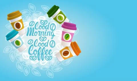 Coffee Take Away Cup Break Breakfast Drink Beverage Set Ilustração Stock