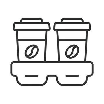 Coffee takeaway cups icon in line design. coffee cups carrier drink cafe Stock Illustration