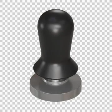 Coffee tamper with a smooth, rounded black handle and silver color. Stock Illustration