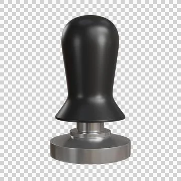 Coffee tamper with a smooth, rounded black handle and silver color. Illustration