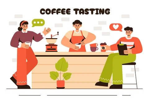 Coffee Tasting Vector Illustration featuring People Enjoying Specialty Coff.. Stock Illustration
