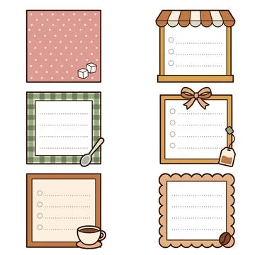 Coffee Tea Cafe Sticky Note Bundle Stock Illustration