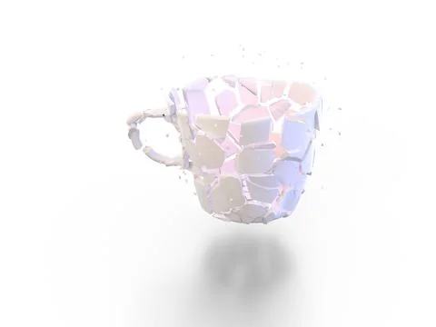 Coffee tea cup broken with sharp shards and orange light inside Stock Illustration