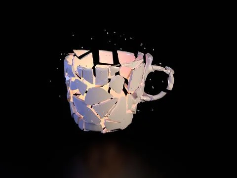Coffee tea cup cracked with sharp shards and orange light inside Stock Illustration