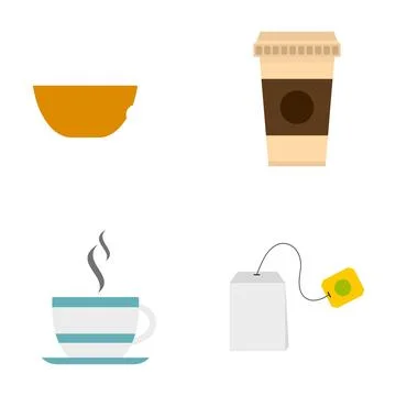 Coffee tea drink icons flat vector style Stock Illustration